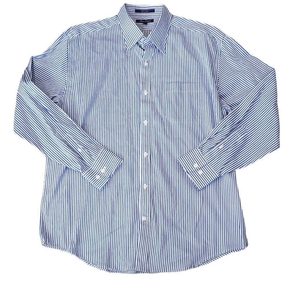Alan Flusser Blue Striped Cotton Button Down Shirt L